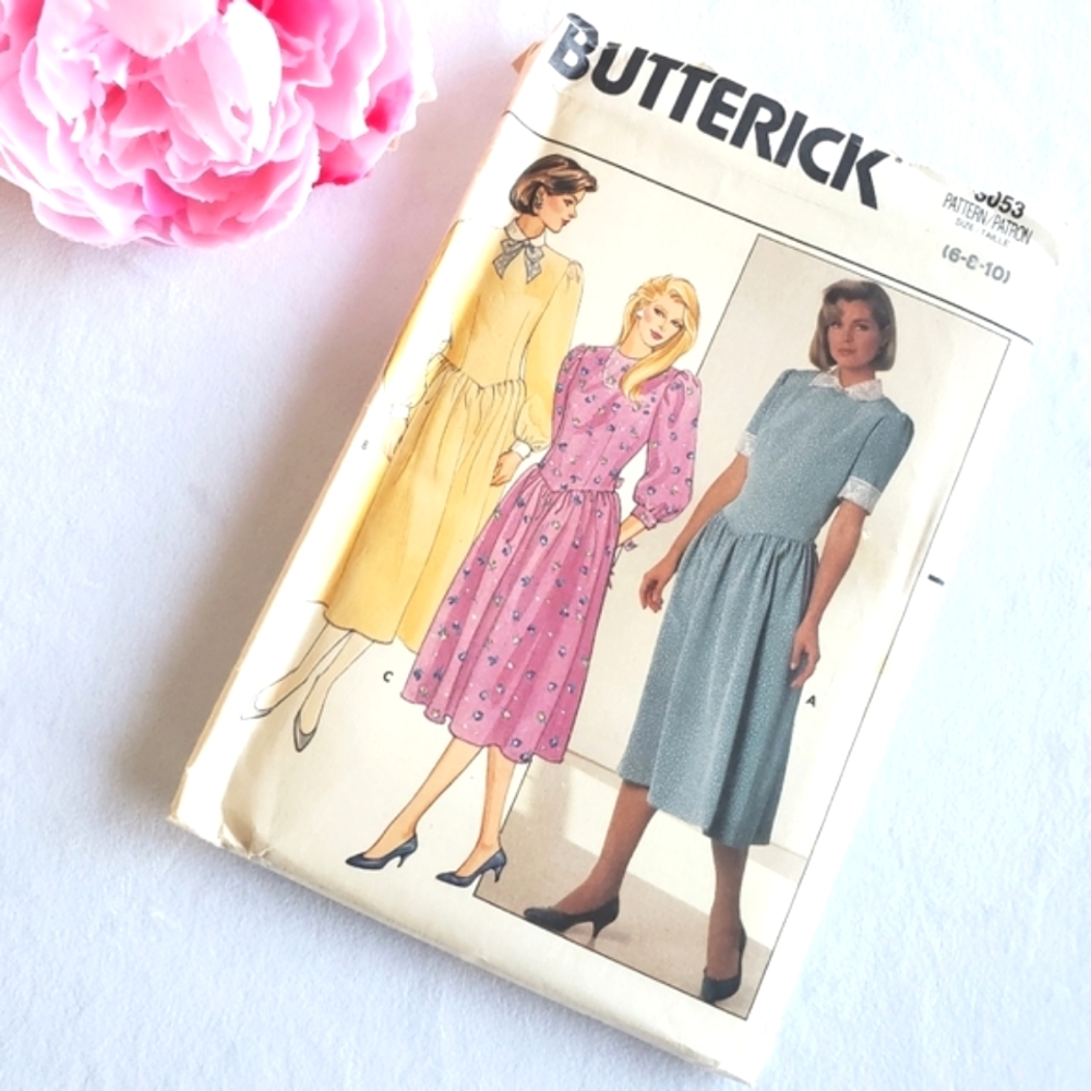 1985 Uncut BUTTERICK Low Waist Dress Pattern 3053